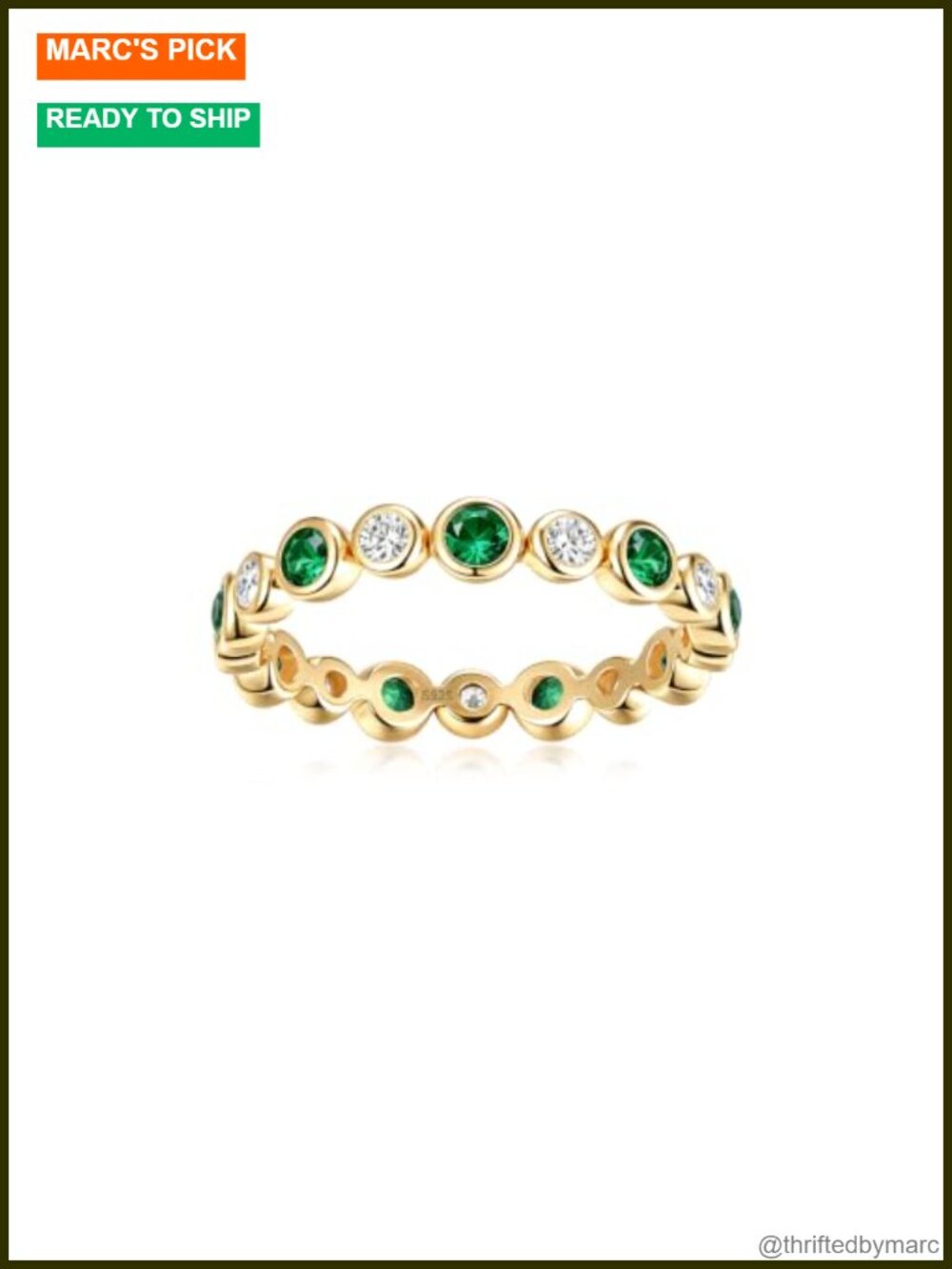 Moissanite Created Emerald Bezel Eternity Ring 925 Sterling Silver Size 9